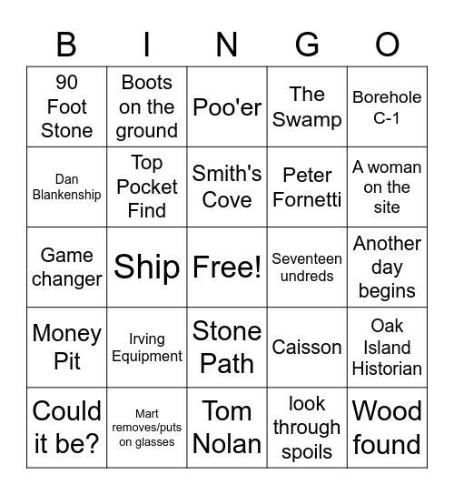 The Curse of Oak Island Bingo Card