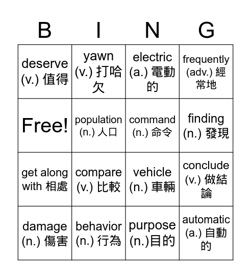 雜誌複習 Bingo Card