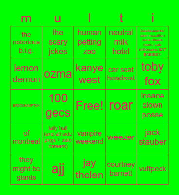 multi's music taste Bingo Card