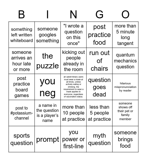 quizbowl bingo Card