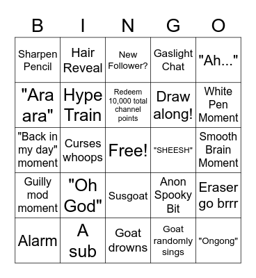 Art Bingo Stream! Bingo Card