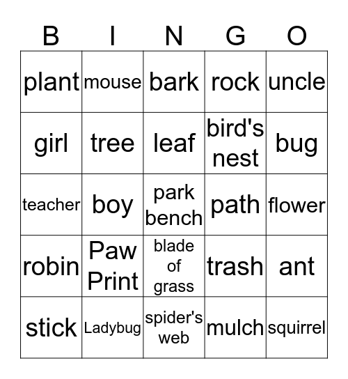 First Grade Scavenger Hunt Bingo Card