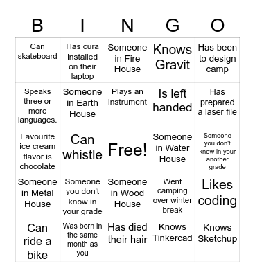 Makerspace Intro Bingo Card