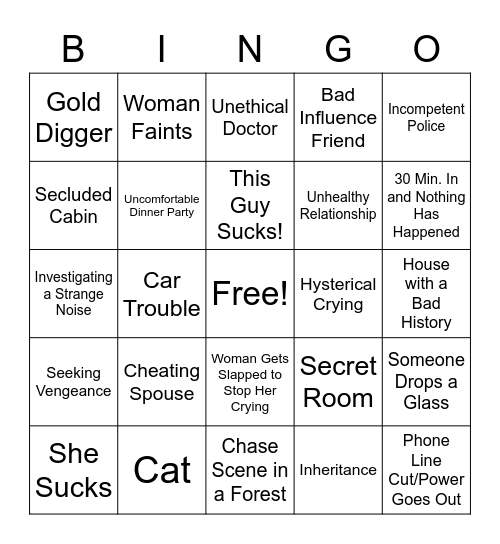 Old Movie Bingo Card