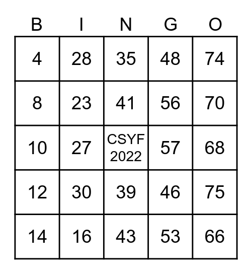 VIRTUAL CSYF 2022 Bingo Card