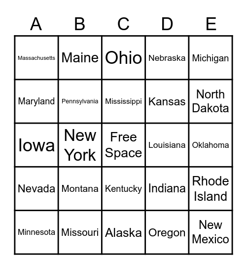 States Bingo Card