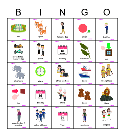 Vocabulary Bingo Card