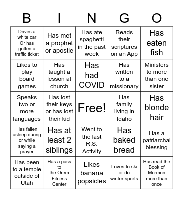 Relief Society Bingo Card