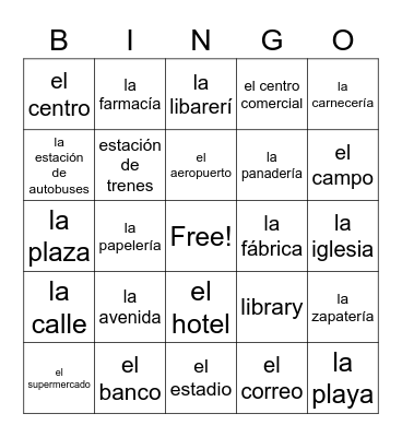Los lugares de la Ciudad: Parte 1 Bingo Card