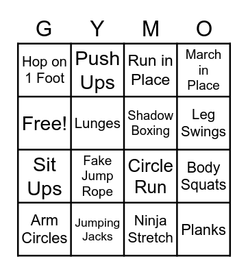 Phys Ed Bingo (GYM-O) Bingo Card