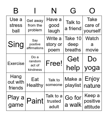 Stress Management BINGO Card