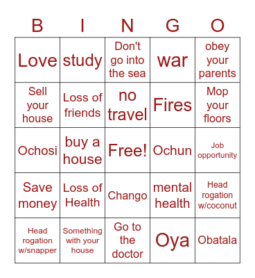 Sign of the Year Bingo Card