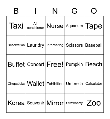 English Bingo Card