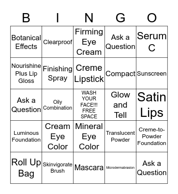 Mary Kay Products BINGO Card