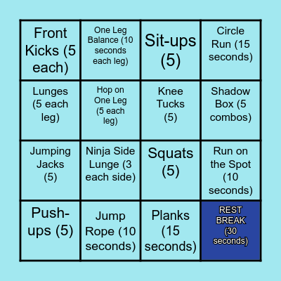 Fitness Bingo Card