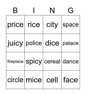 Soft 'c' BINGO! Bingo Card