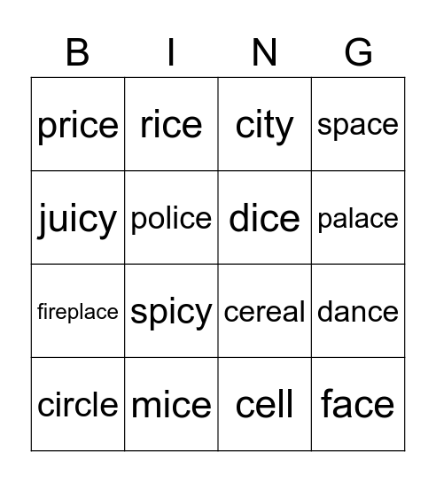 Soft 'c' BINGO! Bingo Card