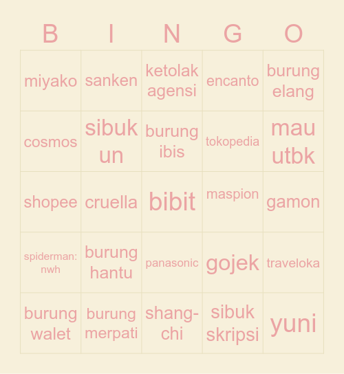 Minkyeung Bingo Card