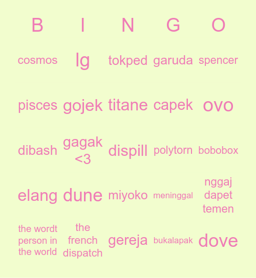 jn Bingo Card