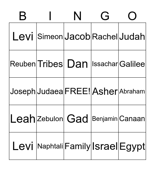 Tribes of Israel Bingo Card