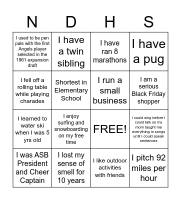 FUN FACTS BINGO Card