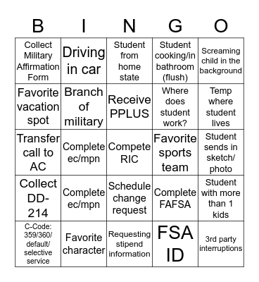 Team Thompson Bingo Card