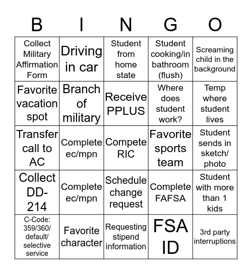 Team Thompson Bingo Card