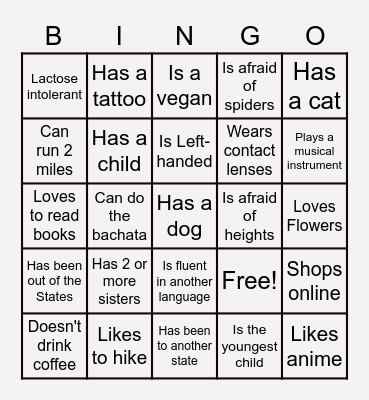 Get to Know You Bingo Card