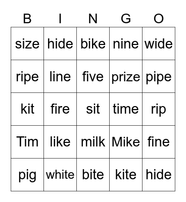 Long i Bingo Card