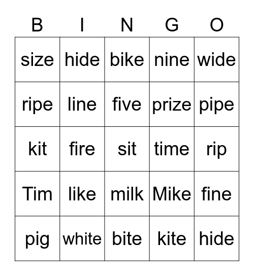 Long i Bingo Card