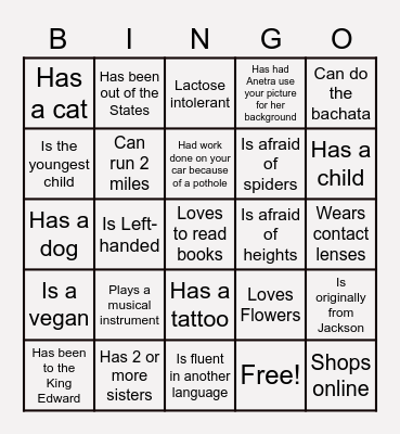 Get to Know You Bingo Card
