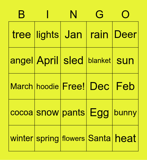 winter bingo Card