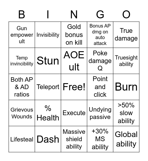 How will RIOT overtune this new ADC, yet still get 1 shot? Bingo Card