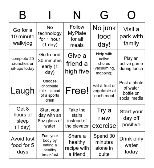 HEALTHY LIFESTYLE Bingo Card