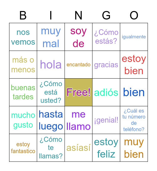 SPANISH GREETINGS Bingo Card