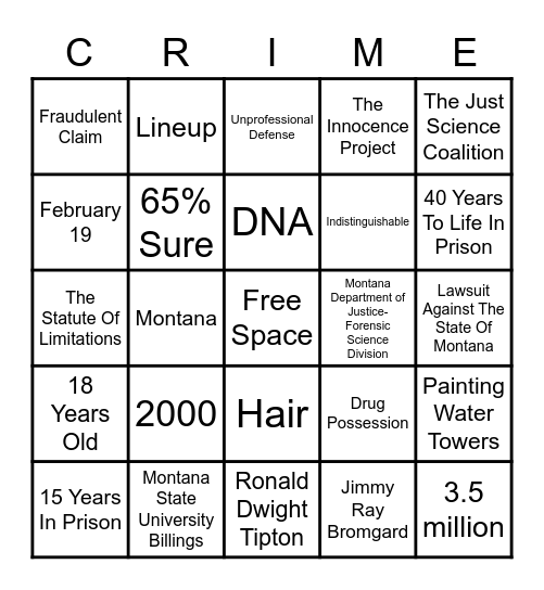 Innocence Bingo Card