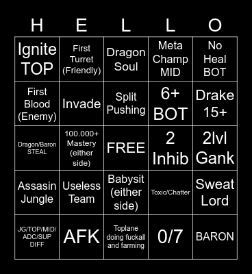 League Bingo Card