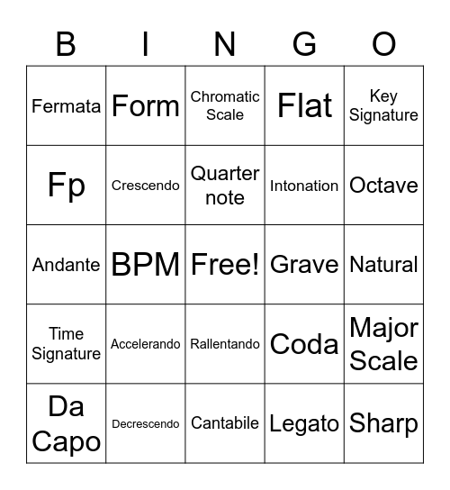 Music Bingo 1/5/22 Bingo Card