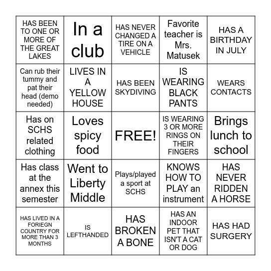 HUMAN BINGO Card