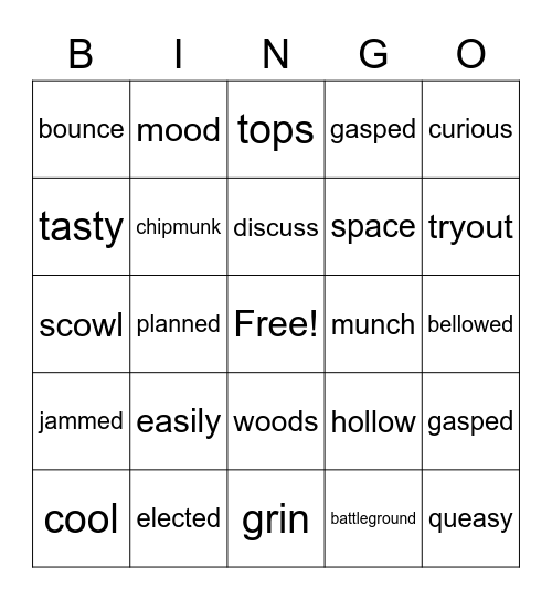 Vocabulary Bingo Card