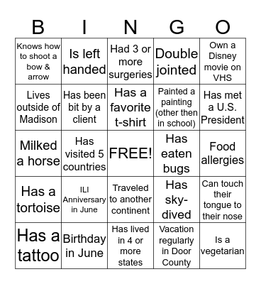 ILI People Bingo! Bingo Card