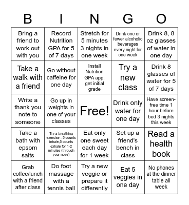 Fitness Bingo Card
