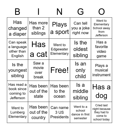 Untitled Bingo Card