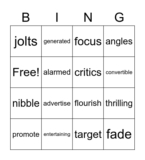 Lesson 7 Bingo Card