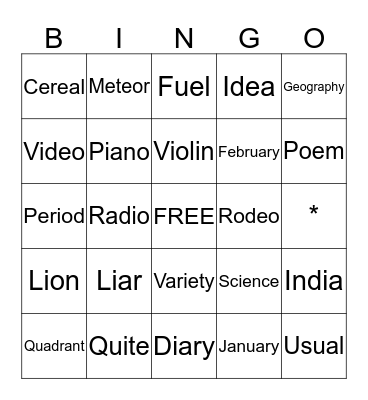 Bingo Card