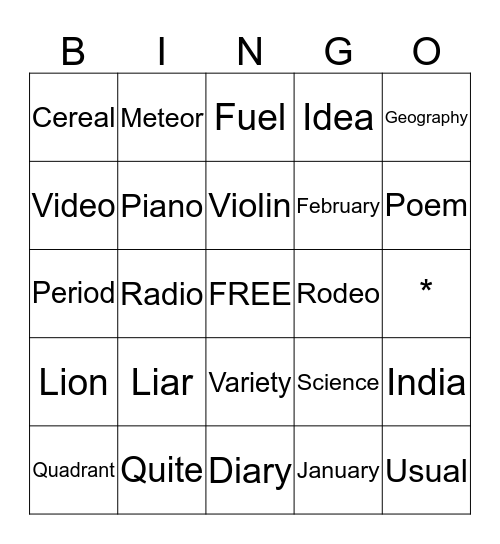 Bingo Card