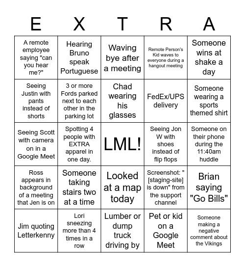 EXTRA Bingo Card