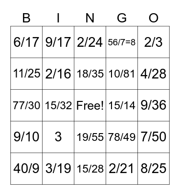 Fractions: Multiplication and Division Bingo Card