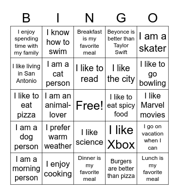 AGREE/DISAGREE BINGO Card