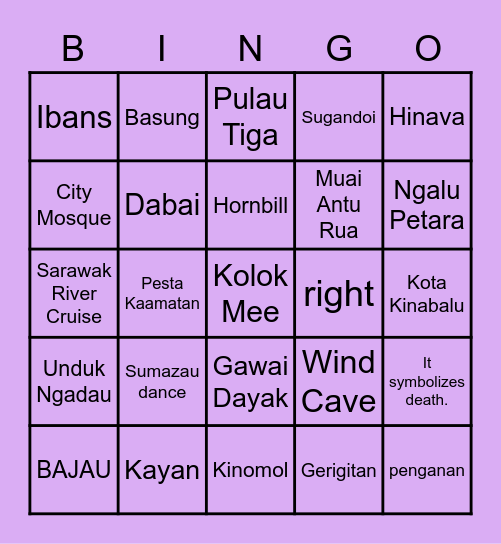 BINGO IN SABAH & SARAWAK Bingo Card